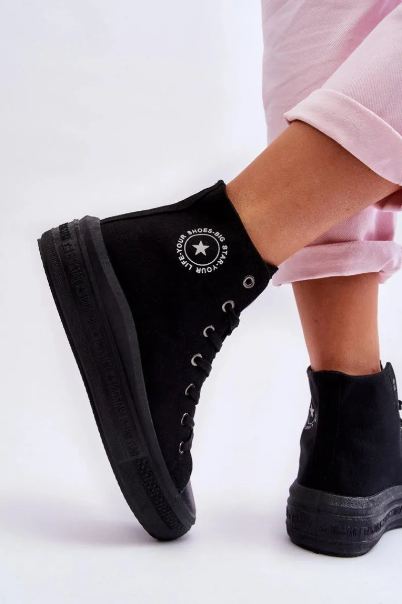Sale Damskie Wysokie Trampki Materiałowe Big Star LL274A182 Czarne Damskie Trampki Damskie Big Star|Trampki Damskie Wysokie
