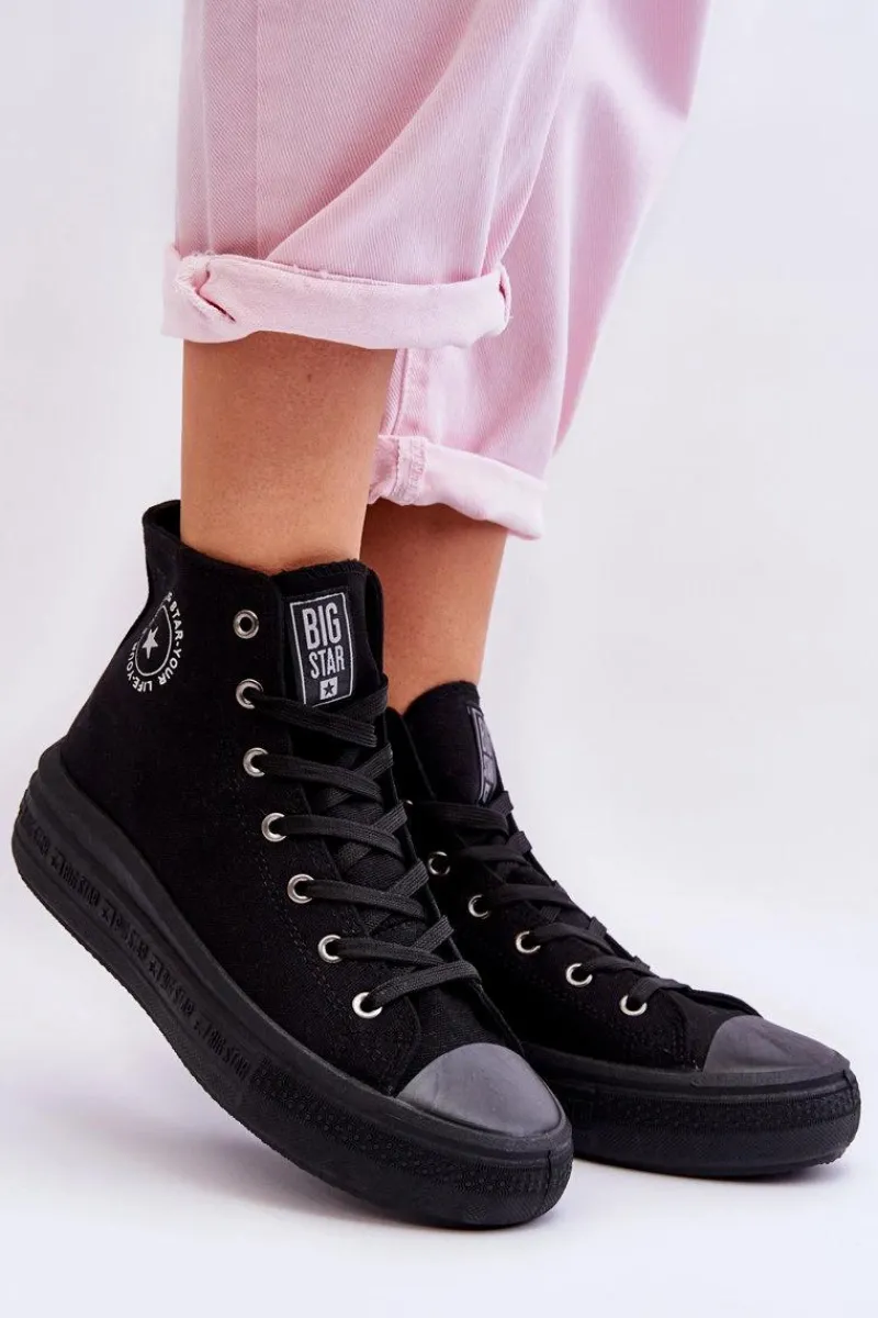 Sale Damskie Wysokie Trampki Materiałowe Big Star LL274A182 Czarne Damskie Trampki Damskie Big Star|Trampki Damskie Wysokie