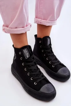 Sale Damskie Wysokie Trampki Materiałowe Big Star LL274A182 Czarne Damskie Trampki Damskie Big Star|Trampki Damskie Wysokie