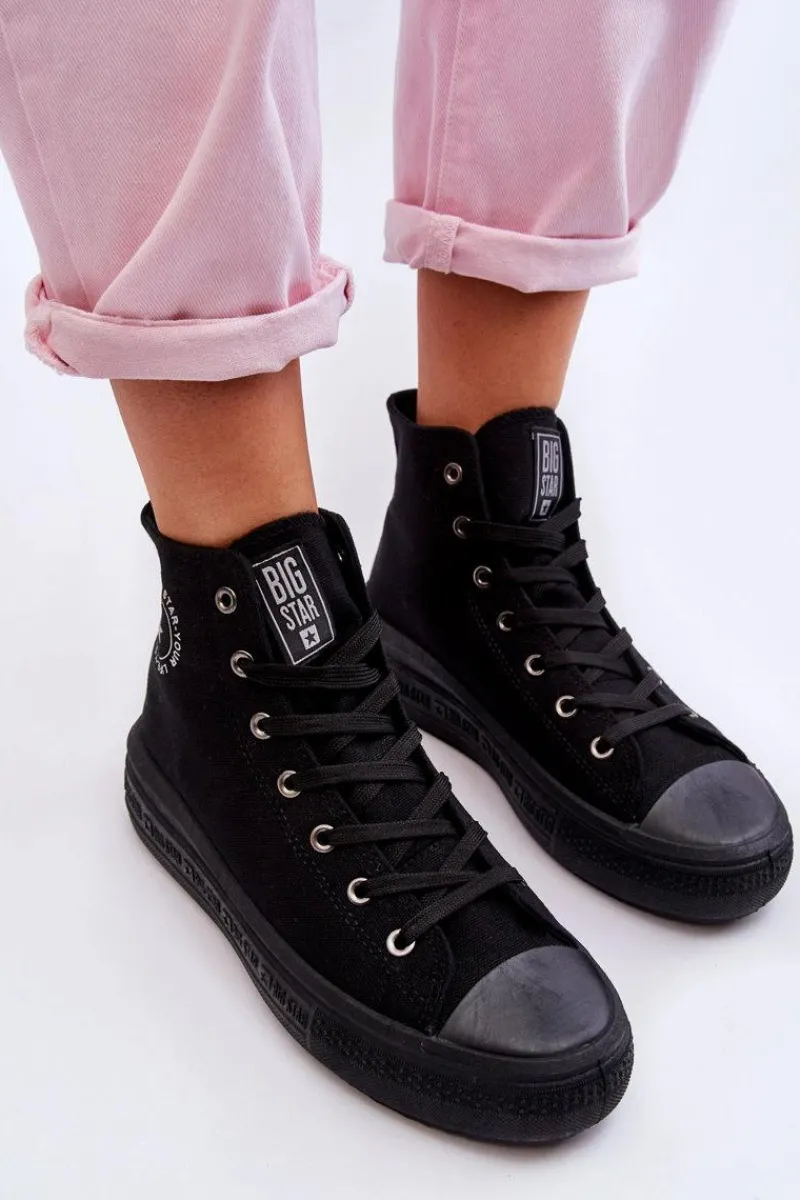 Sale Damskie Wysokie Trampki Materiałowe Big Star LL274A182 Czarne Damskie Trampki Damskie Big Star|Trampki Damskie Wysokie