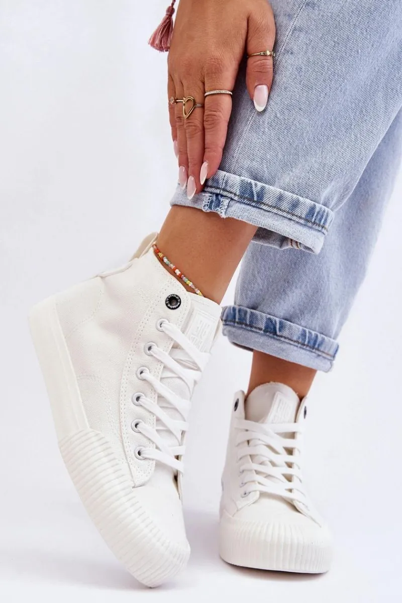 Trampki Damskie Big Star|Trampki Damskie Wysokie>Big Star Shoes Damskie Wysokie Trampki Materiałowe Big Star LL274445 Białe Biały