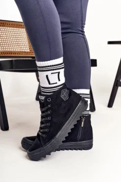 Best Big Star Shoes Damskie Wysokie Trampki Na Dużej Podeszwie BIG STAR FF274244 Czarne Czarny