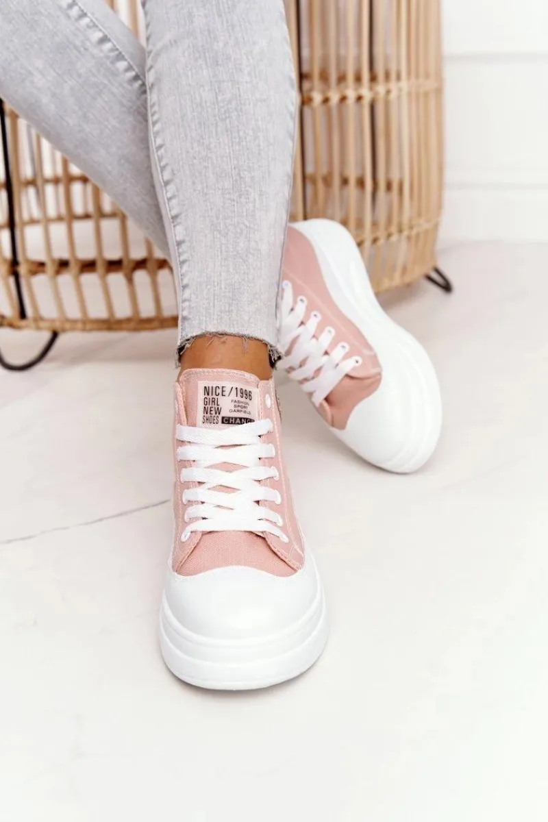 Hot Boto Damskie Wysokie Trampki Na Platformie Różowe Nice Girl