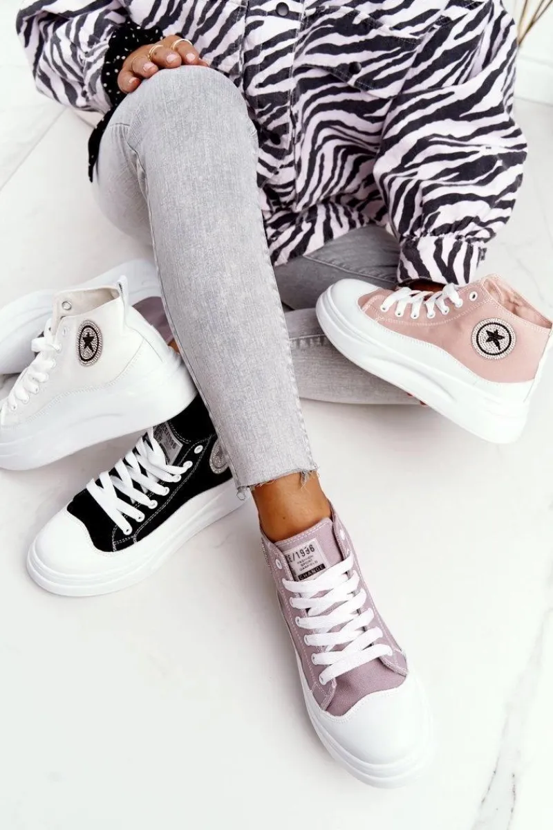 Trampki Damskie Wysokie>Boto Damskie Wysokie Trampki Na Platformie Szare Nice Girl