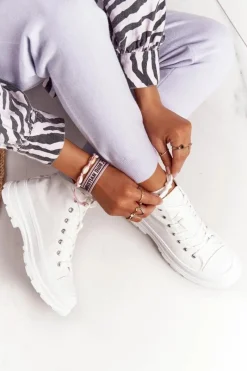 Sale Damskie Wysokie Trampki Na Dużej Podeszwie Białe Trissy Damskie Trampki Damskie Wysokie