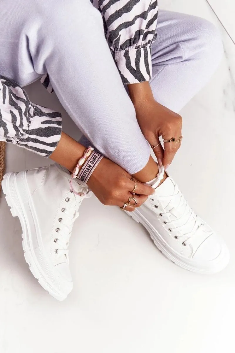 Sale Damskie Wysokie Trampki Na Dużej Podeszwie Białe Trissy Damskie Trampki Damskie Wysokie