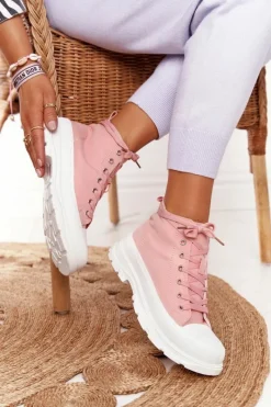 Sale Damskie Wysokie Trampki Na Dużej Podeszwie Różowe Trissy Damskie Trampki Damskie Wysokie