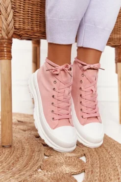 Sale Damskie Wysokie Trampki Na Dużej Podeszwie Różowe Trissy Damskie Trampki Damskie Wysokie