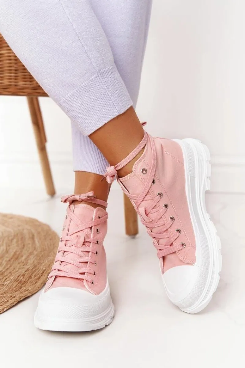 Sale Damskie Wysokie Trampki Na Dużej Podeszwie Różowe Trissy Damskie Trampki Damskie Wysokie