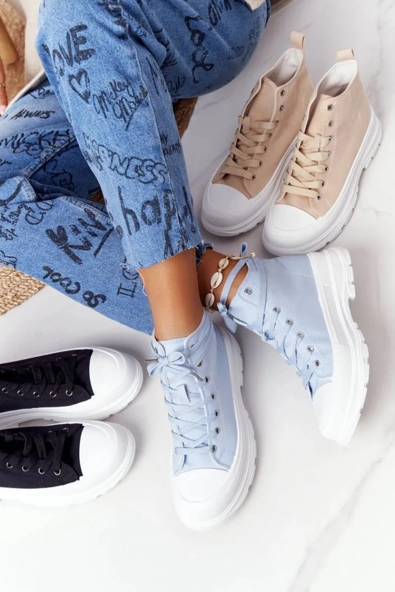 Trampki Damskie Wysokie>Boto Damskie Wysokie Trampki Na Dużej Podeszwie Niebieskie Trissy