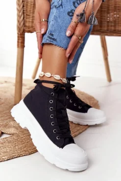 Hot Boto Damskie Wysokie Trampki Na Dużej Podeszwie Czarne Trissy