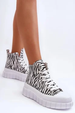 Hot Damskie Wysokie Trampki Wzór Zebry Białe Florensi Damskie Trampki Damskie Wysokie