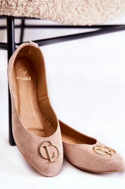 Sale Damskie Zamszowe Baleriny Z Ozdobą Nicole 2746 Beżowe Damskie Baleriny Skórzane|Baleriny Klasyczne