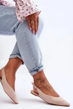 Baleriny Klasyczne>Boto Damskie Zamszowe Baleriny Beżowe Kenra