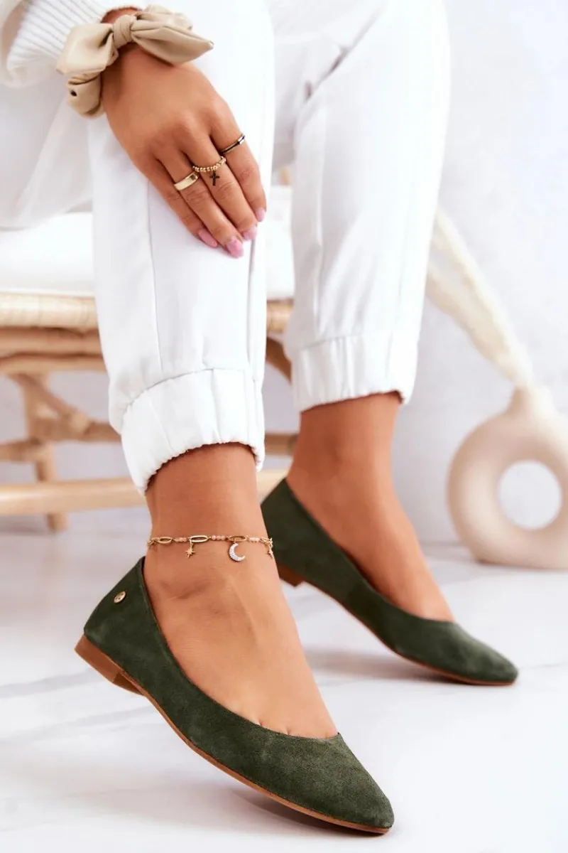 Clearance Maciejka Damskie Zamszowe Baleriny 04100-45 Khaki