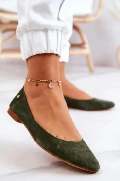 Clearance Maciejka Damskie Zamszowe Baleriny 04100-45 Khaki