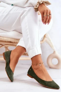 Clearance Maciejka Damskie Zamszowe Baleriny 04100-45 Khaki