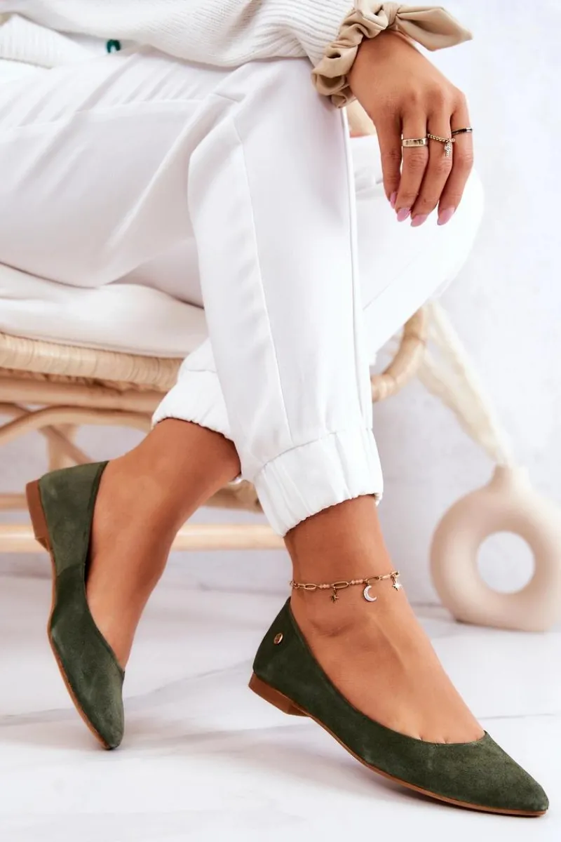 Clearance Maciejka Damskie Zamszowe Baleriny 04100-45 Khaki