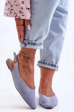 New Boto Damskie Zamszowe Baleriny Niebieskie Kenra