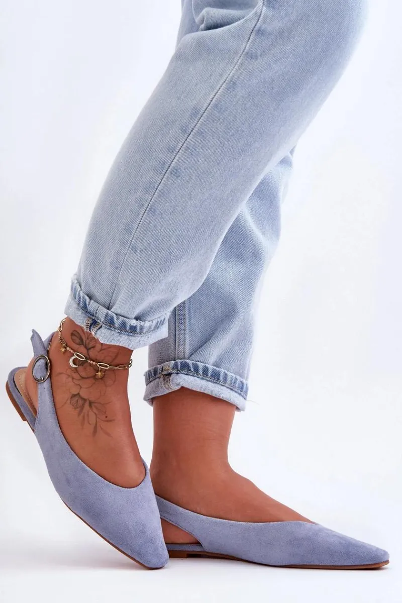 New Boto Damskie Zamszowe Baleriny Niebieskie Kenra