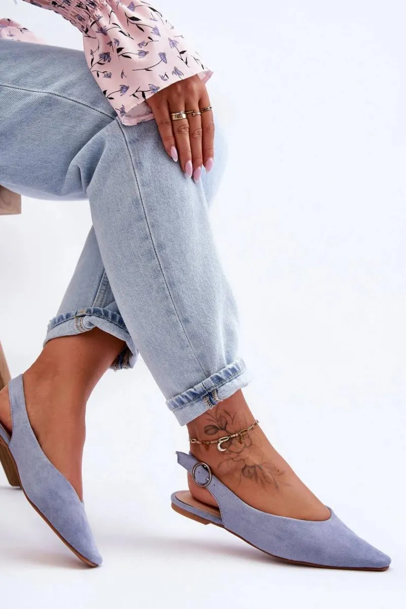 New Boto Damskie Zamszowe Baleriny Niebieskie Kenra