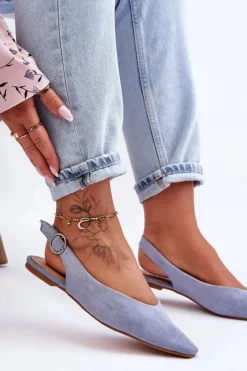 New Boto Damskie Zamszowe Baleriny Niebieskie Kenra