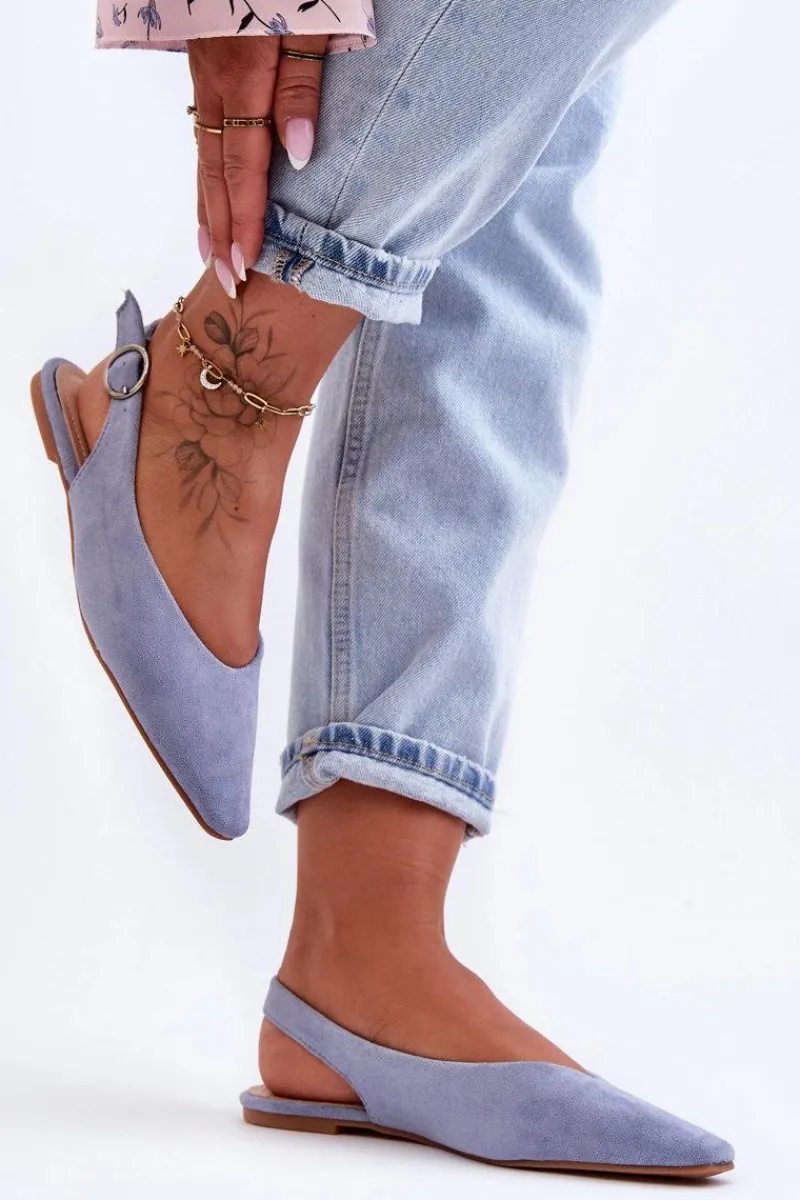 New Boto Damskie Zamszowe Baleriny Niebieskie Kenra