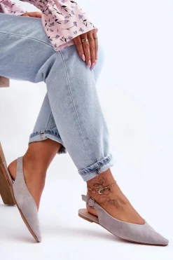 Sale Damskie Zamszowe Baleriny Szare Kenra Damskie Baleriny Klasyczne