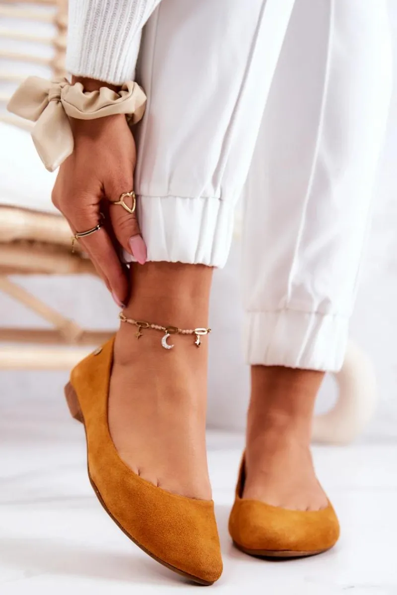 Baleriny Skórzane|Baleriny Klasyczne>Maciejka Damskie Zamszowe Baleriny 04100-44 Ciemnożółte