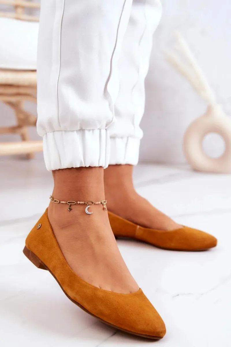 Baleriny Skórzane|Baleriny Klasyczne>Maciejka Damskie Zamszowe Baleriny 04100-44 Ciemnożółte