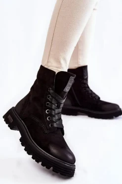 Online Big Star Shoes Damskie Zamszowe Botki Big Star KK274503 Czarne