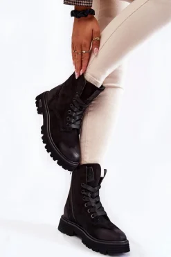 Online Big Star Shoes Damskie Zamszowe Botki Big Star KK274503 Czarne