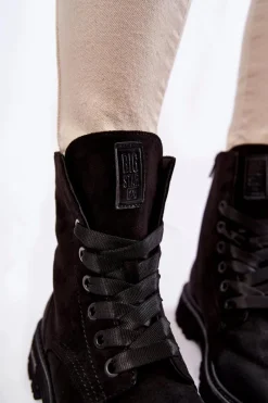 Online Big Star Shoes Damskie Zamszowe Botki Big Star KK274503 Czarne