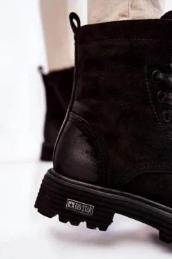 Online Big Star Shoes Damskie Zamszowe Botki Big Star KK274503 Czarne