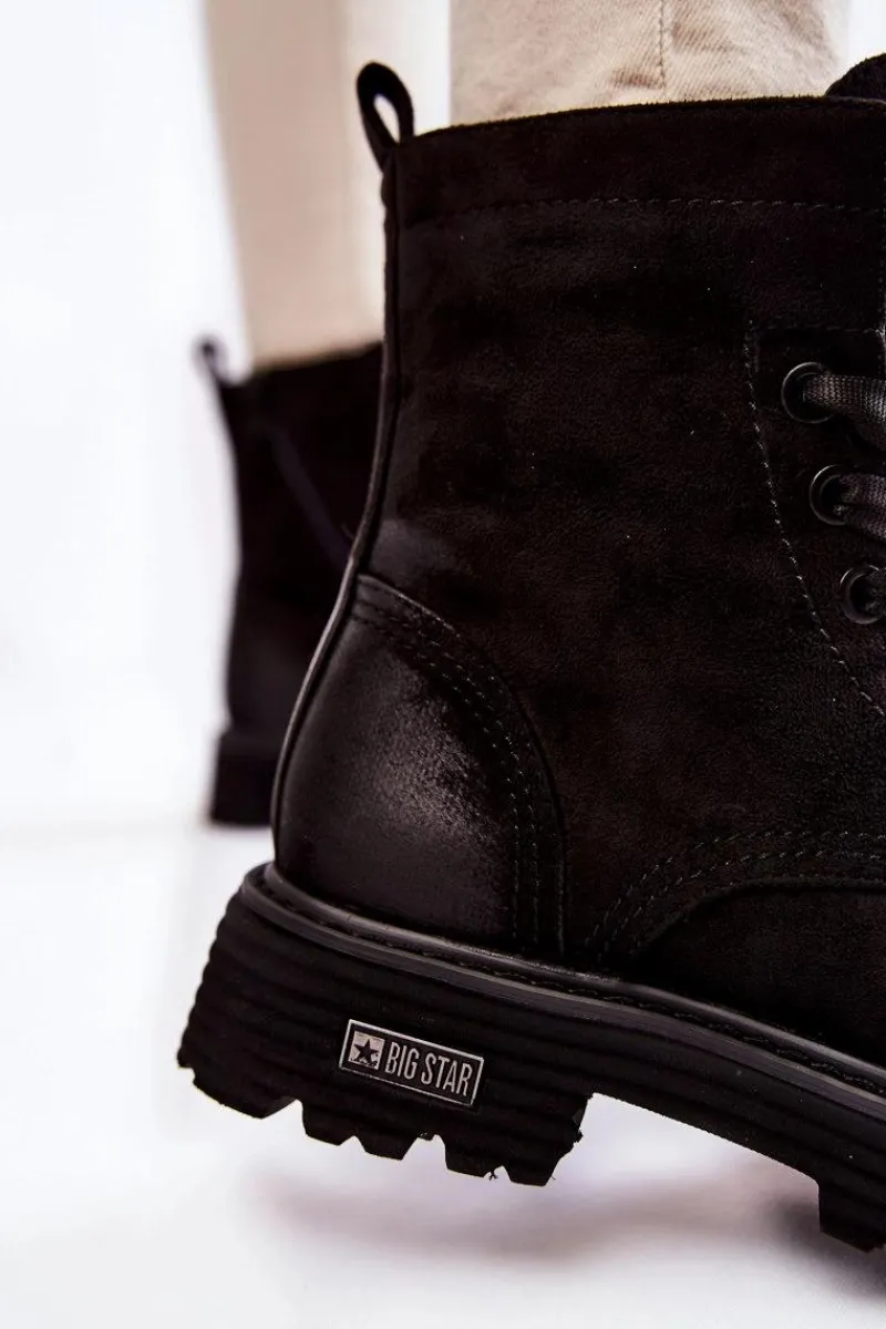 Online Big Star Shoes Damskie Zamszowe Botki Big Star KK274503 Czarne