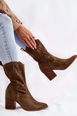 New Boto Damskie Zamszowe Botki Kowbojki W Kwiaty Khaki Ariane