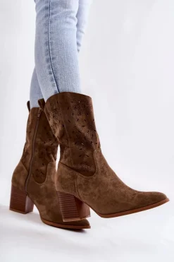 New Boto Damskie Zamszowe Botki Kowbojki W Kwiaty Khaki Ariane