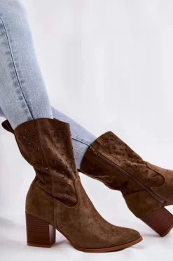 New Boto Damskie Zamszowe Botki Kowbojki W Kwiaty Khaki Ariane