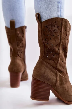 New Boto Damskie Zamszowe Botki Kowbojki W Kwiaty Khaki Ariane