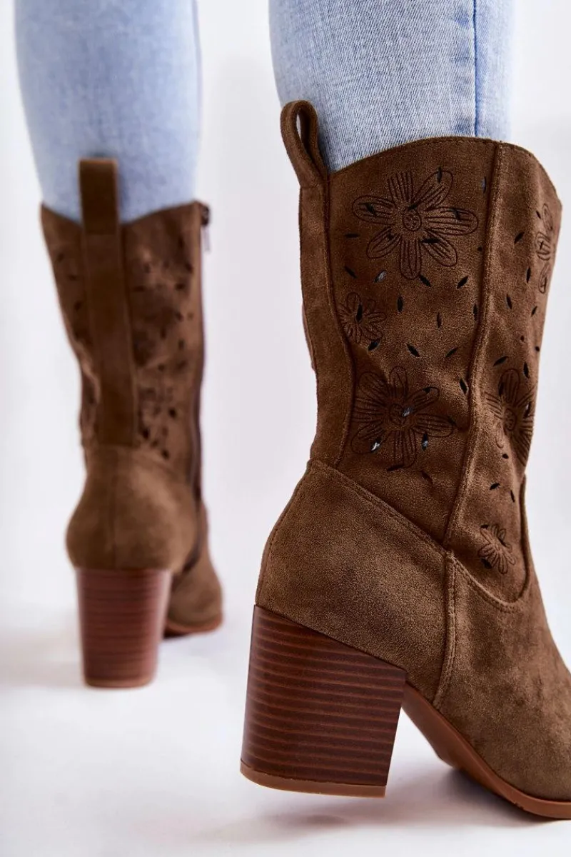 New Boto Damskie Zamszowe Botki Kowbojki W Kwiaty Khaki Ariane