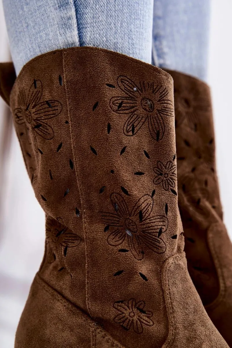 New Boto Damskie Zamszowe Botki Kowbojki W Kwiaty Khaki Ariane