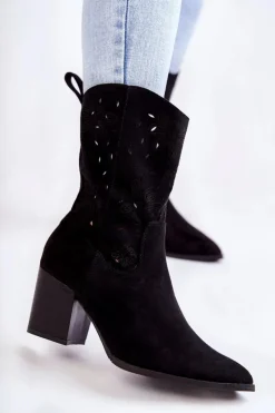 Discount Damskie Zamszowe Botki Kowbojki W Kwiaty Czarne Ariane Damskie Botki Wiosenne|Botki Na Słupku