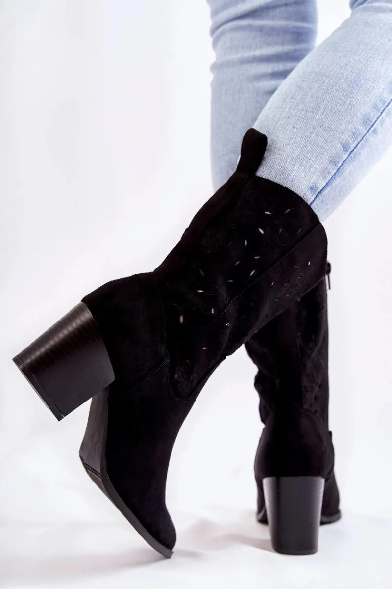 Discount Damskie Zamszowe Botki Kowbojki W Kwiaty Czarne Ariane Damskie Botki Wiosenne|Botki Na Słupku