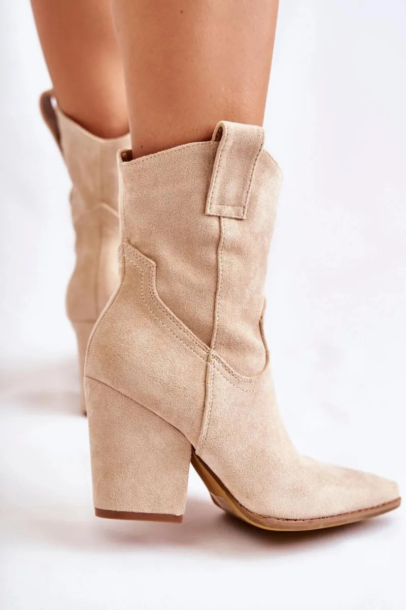 Sale Damskie Zamszowe Botki Kowbojki Beżowe Mindy Damskie Botki Wiosenne|Brązowe I Beżowe Botki