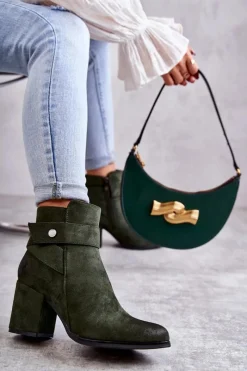 Discount Damskie Zamszowe Botki La.Fi 260041BGR-SU Zielone Damskie Botki Na Słupku|Botki Zimowe Damskie