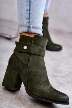 Discount Damskie Zamszowe Botki La.Fi 260041BGR-SU Zielone Damskie Botki Na Słupku|Botki Zimowe Damskie