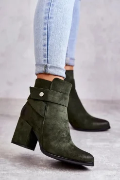 Discount Damskie Zamszowe Botki La.Fi 260041BGR-SU Zielone Damskie Botki Na Słupku|Botki Zimowe Damskie