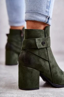 Discount Damskie Zamszowe Botki La.Fi 260041BGR-SU Zielone Damskie Botki Na Słupku|Botki Zimowe Damskie