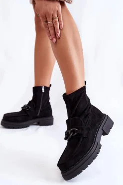 Online Boto Damskie Zamszowe Botki La.Fi 250042B-SU Czarne Czarny