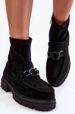 Online Boto Damskie Zamszowe Botki La.Fi 250042B-SU Czarne Czarny